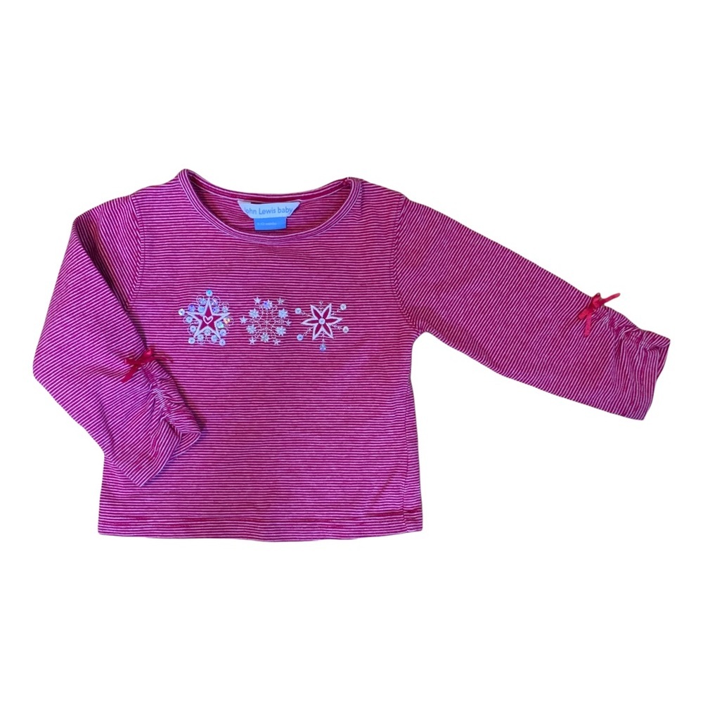 John Lewis Red White Striped Christmas Long Sleeved Crew Neck Tee 9-12M